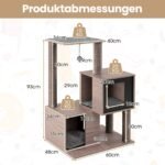 Daugiaaukštė kačių draskyklė su sizalio stulpais ir guvietėmis 94 cm (Pilka) – Paveikslėlis 2