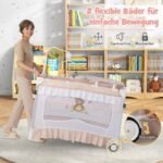 Daugiafunkcė 4-in-1 kelioninė lovytė su nuimamu baldakimu (Rožinė) – Paveikslėlis 4