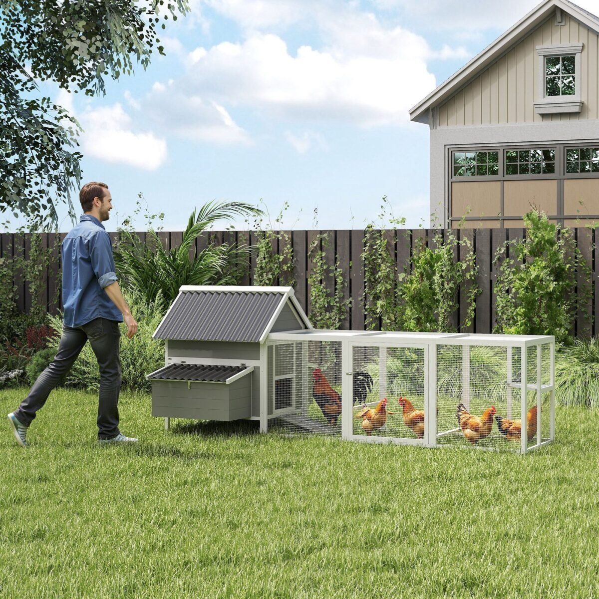 Didelė vištidė 7–10 vištų su voljeru ir sūpynėmis – Paveikslėlis 2