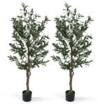 Dirbtinis alyvmedis su tikroviškomis uogomis ir samanotu vazonu 2 vnt. (Žalia)