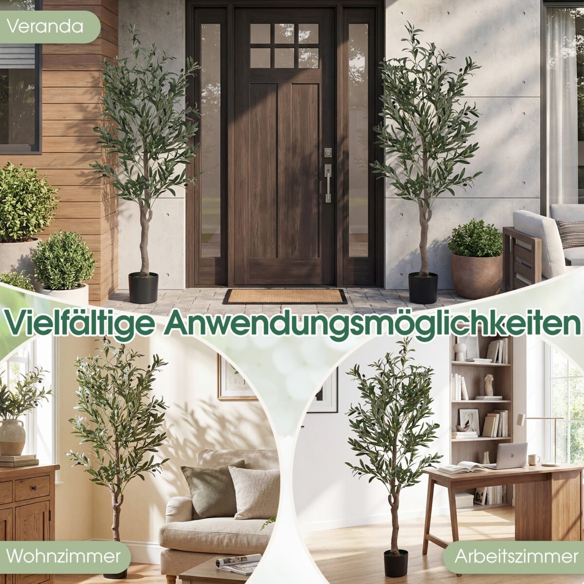 Dirbtinis alyvmedis su tikroviškomis uogomis ir samanotu vazonu 2 vnt. (Žalia) – Paveikslėlis 3