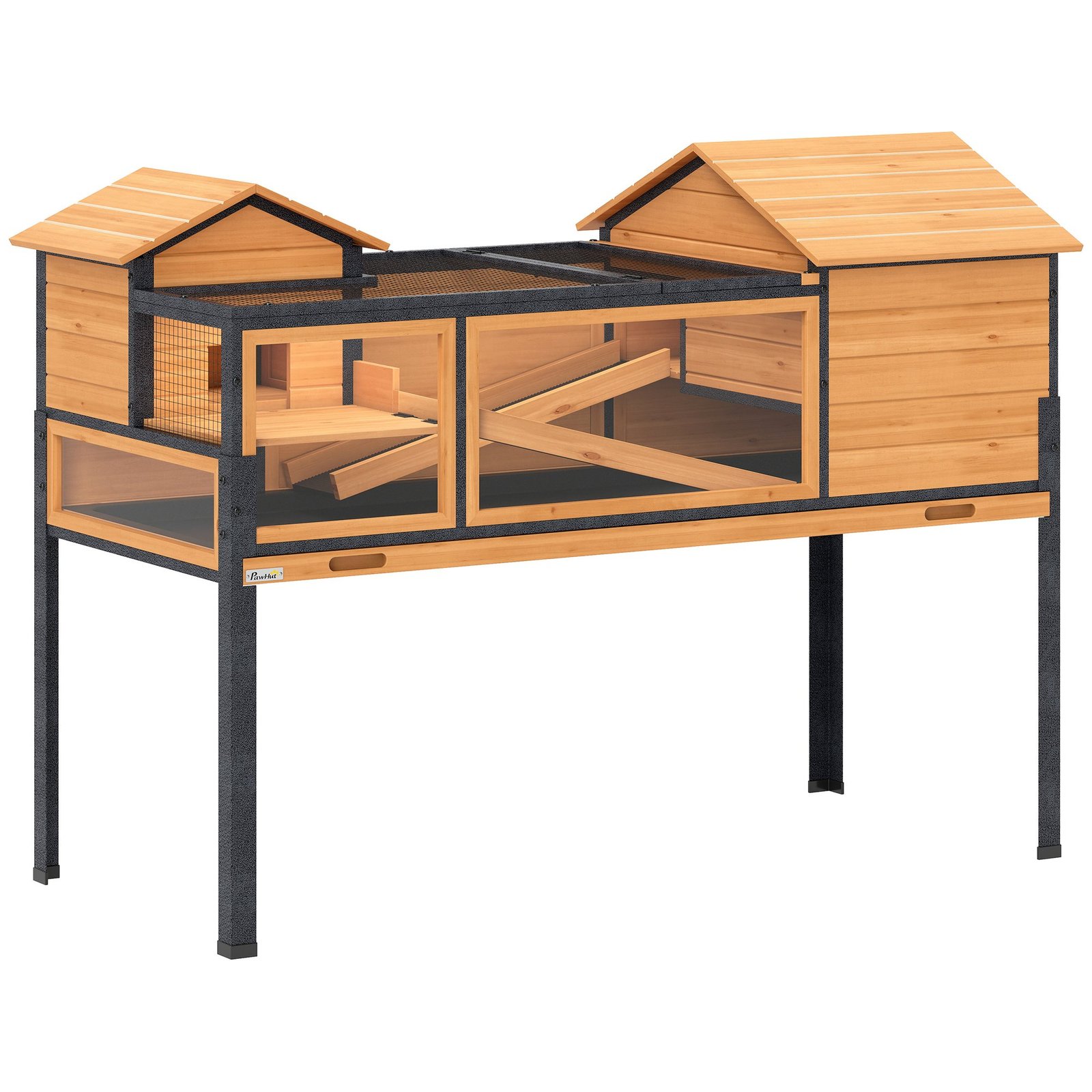 Dviaukštis medinis vėžlių namelis su dviem erdvėmis ir ištraukiamu padėklu