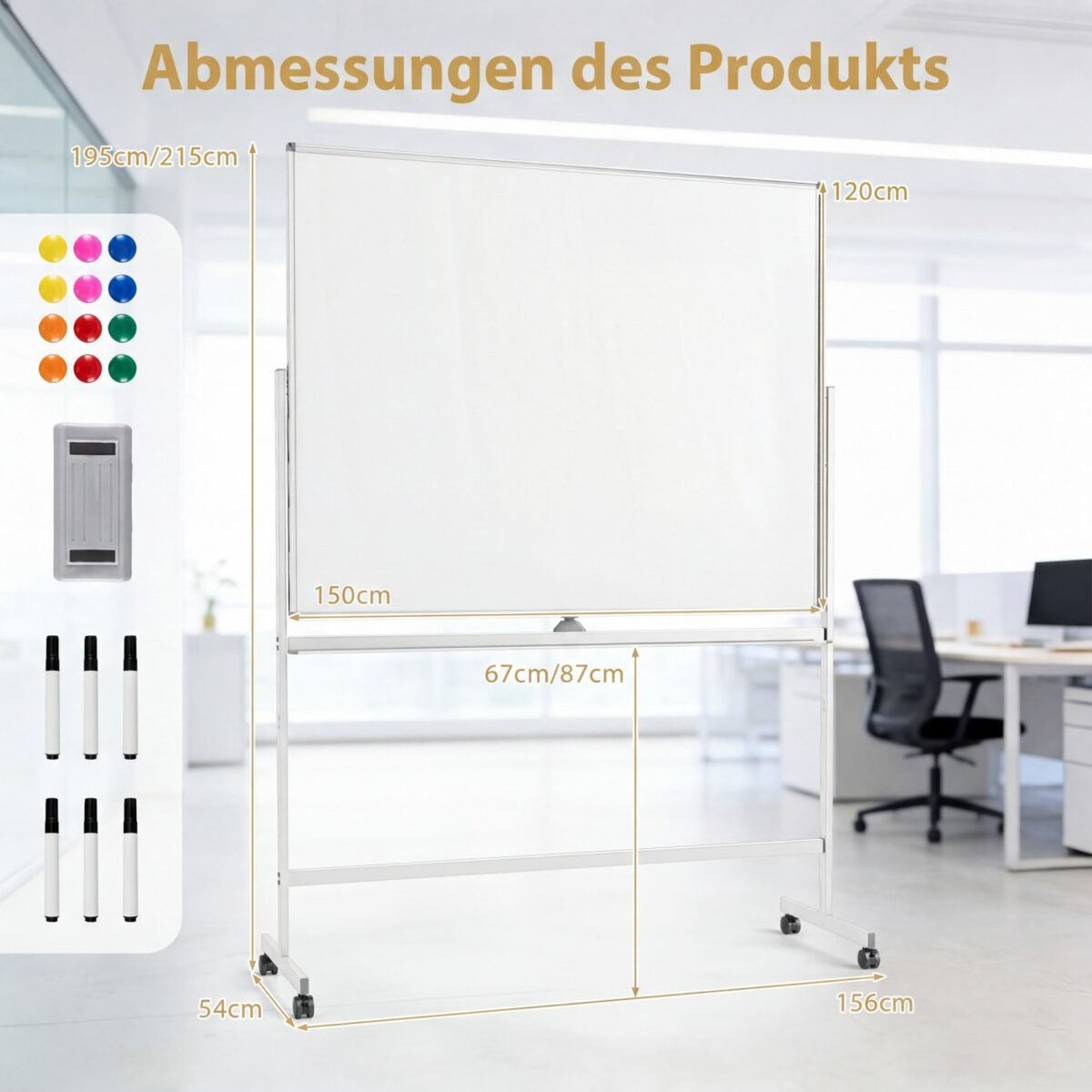 Dvipusė magnetinė aukščio reguliavimo lenta su ratukais (Balta) – Paveikslėlis 2