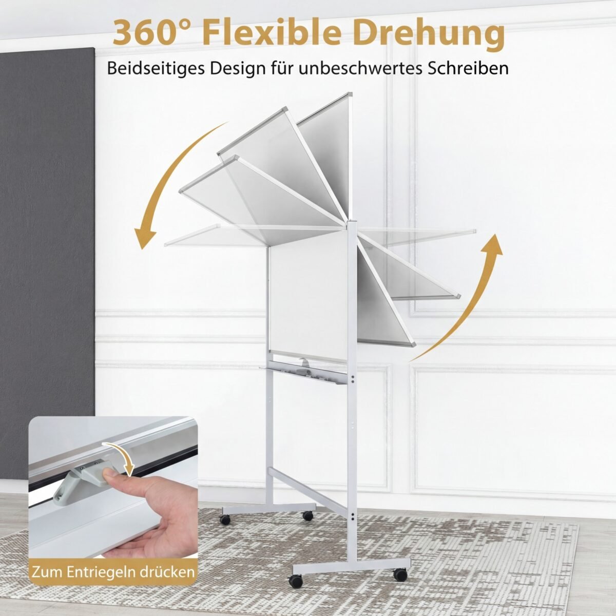 Dvipusė magnetinė aukščio reguliavimo lenta su ratukais (Balta) – Paveikslėlis 4