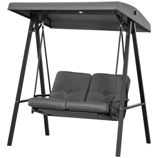 Dviviėtės sodo sūpynės su reguliuojamu stogeliu