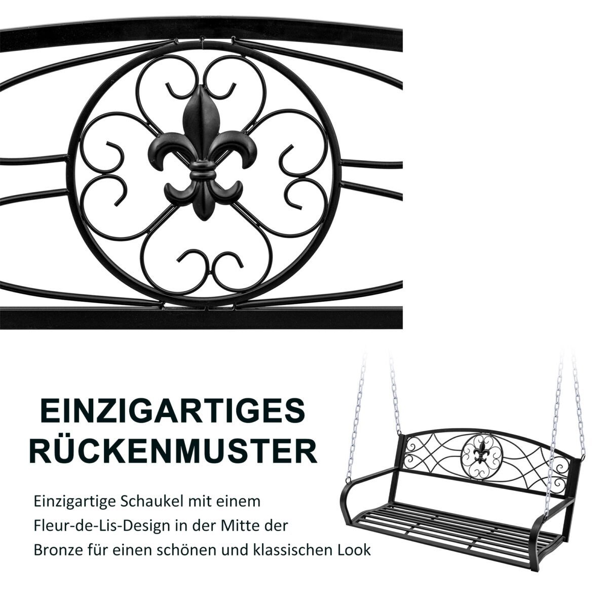 Dvivietis pakabinamas metalinis sūpynių suoliukas su grandinėmis – Paveikslėlis 6