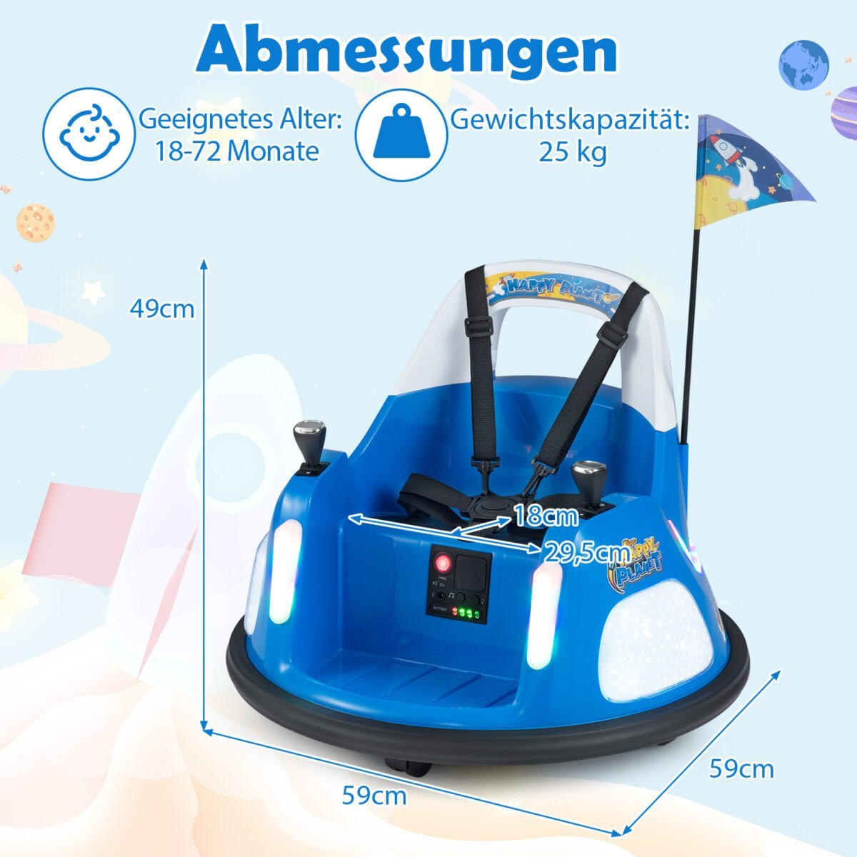 Elektrinė mašinėlė vaikams su 360° sukimosi funkcija ir nuotolinio valdymo pulteliu (Mėlyna)