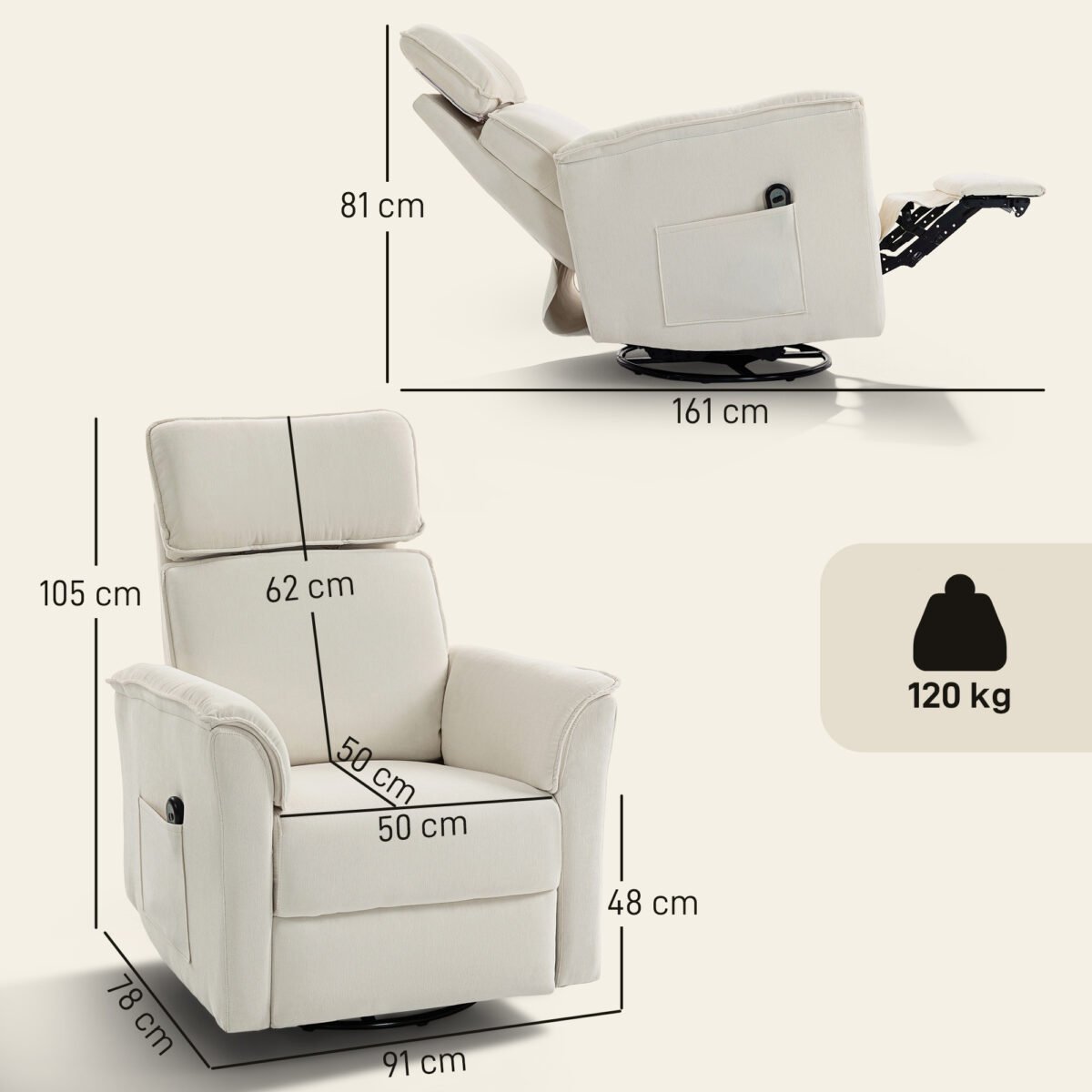 Elektrinis atlošiamas poilsio krėslas su supimo ir pasukimo funkcijomis – Paveikslėlis 3