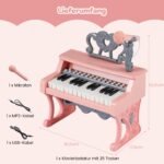 Elektroninė mini klaviatūra vaikams su 25 klavišais mikrofonu ir natų stovu (Rožinė) – Paveikslėlis 2