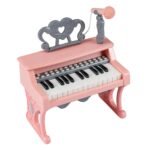 Elektroninė mini klaviatūra vaikams su 25 klavišais mikrofonu ir natų stovu (Rožinė)