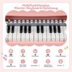 Elektroninė mini klaviatūra vaikams su 25 klavišais mikrofonu ir natų stovu (Rožinė) – Paveikslėlis 3
