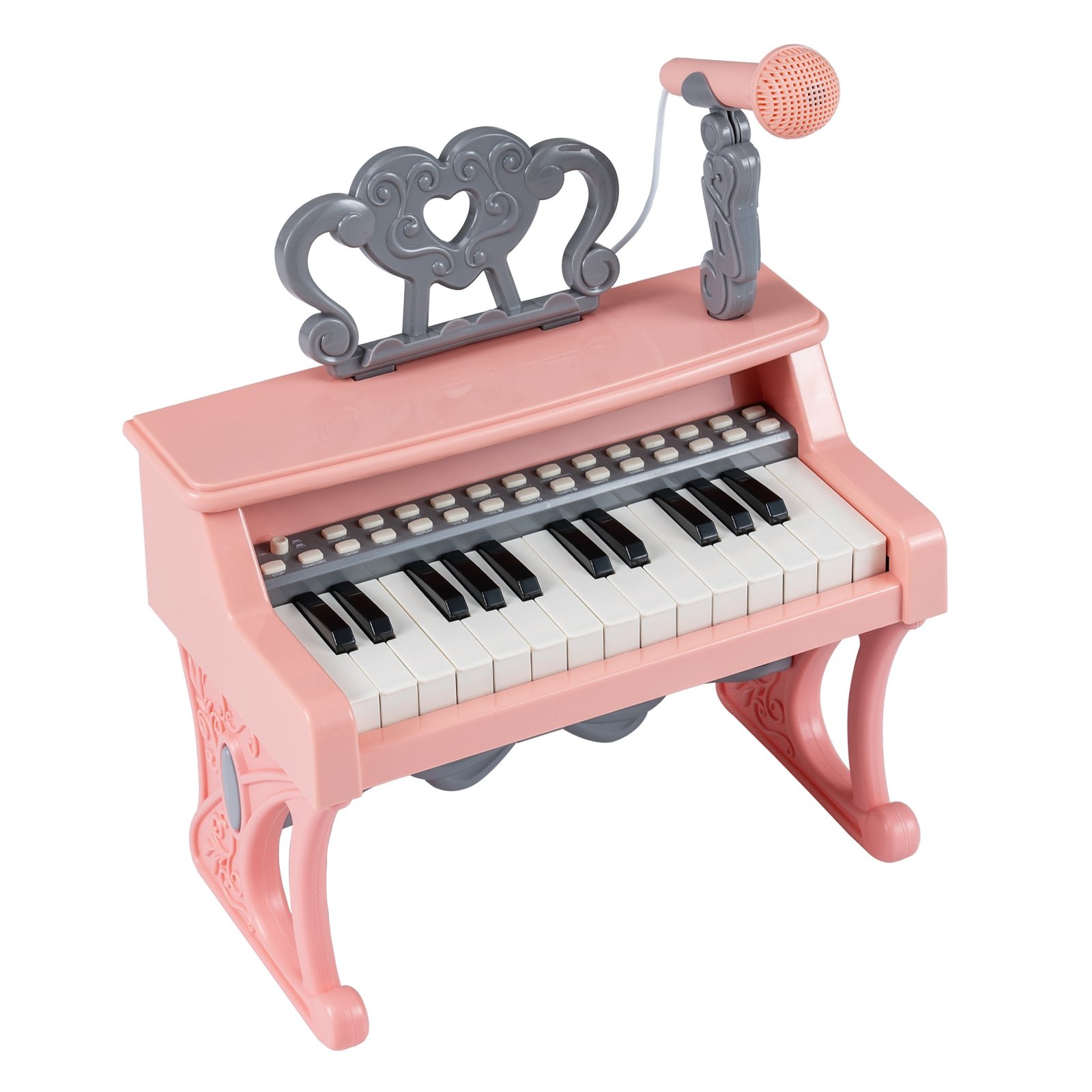 Elektroninė mini klaviatūra vaikams su 25 klavišais mikrofonu ir natų stovu (Rožinė)