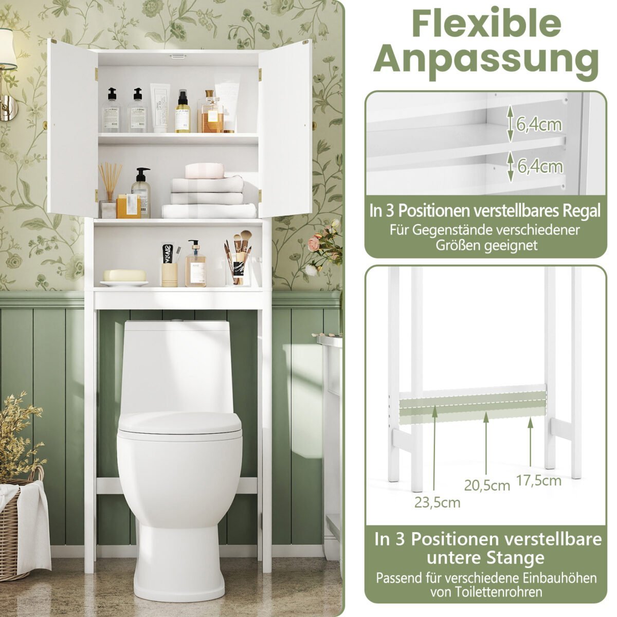 Erdvę taupanti spintelė virš tualeto su reguliuojama lentyna (Balta) – Paveikslėlis 5