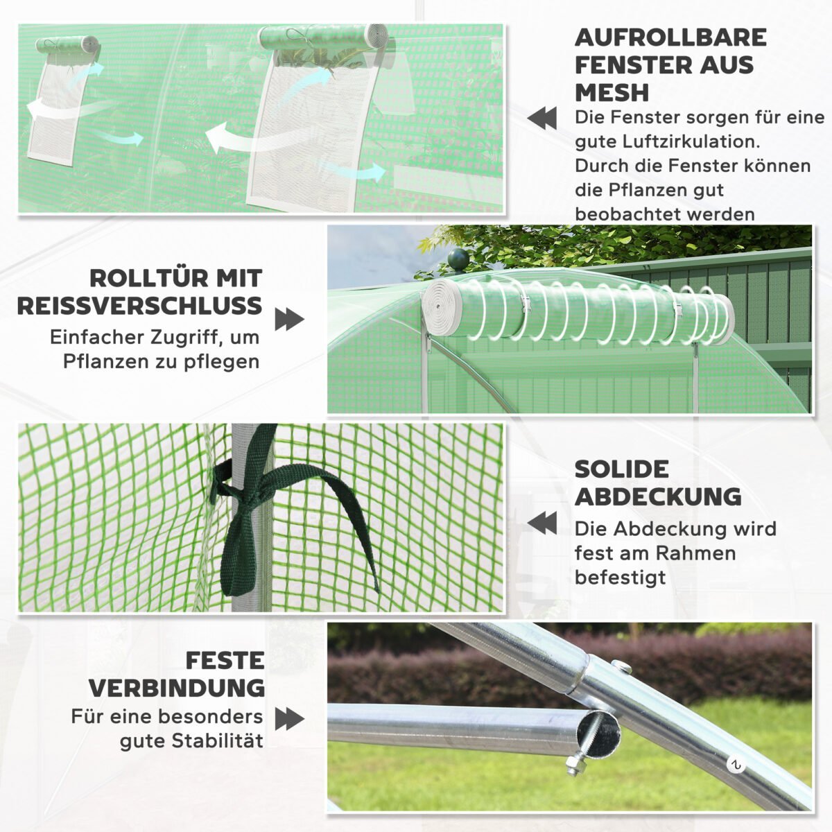 Erdvus plėvelinis šiltnamis 6x3x2 m su 8 langais ir tinkleliais nuo vabzdžių bei tvirtu plieno rėmu – Paveikslėlis 6