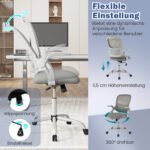 Ergonominė biuro kėdė su atlenkiamais porankiais ir supimo funkcija (Pilka) – Paveikslėlis 5