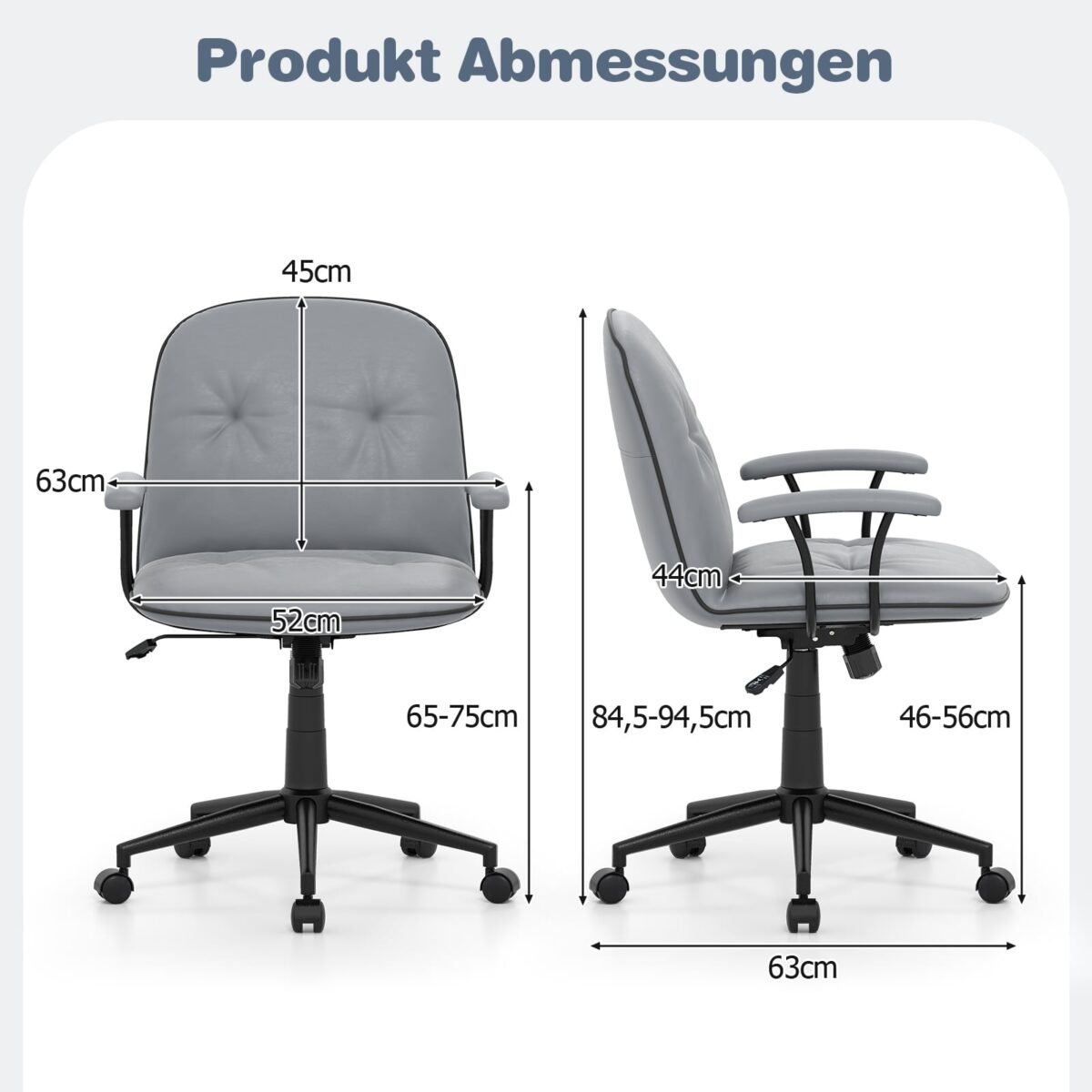 Ergonominė biuro kėdė su dirbtinės odos apmušalais ir paminkštintais porankiais (Pilka) – Paveikslėlis 2
