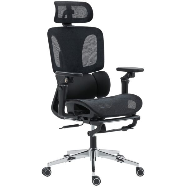 Ergonominė biuro kėdė su kojų atrama ir atlenkiamais porankiais
