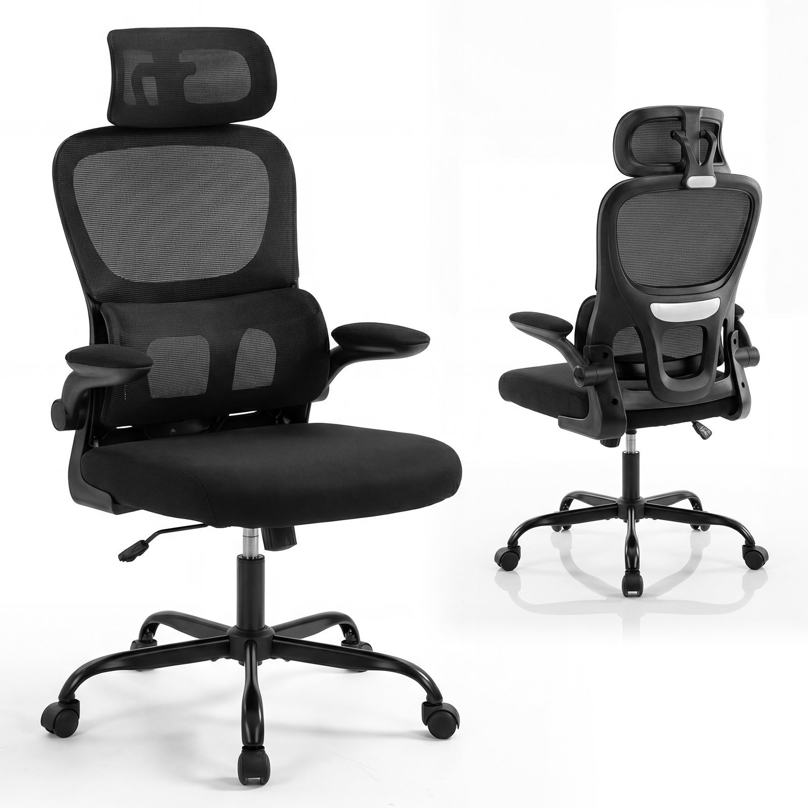 Ergonominė biuro kėdė su reguliuojama galvos ir juosmens atrama (Juoda)