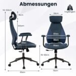 Ergonominė biuro kėdė su reguliuojamu atlošu ir galvos atrama (Mėlyna)