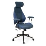 Ergonominė biuro kėdė su reguliuojamu atlošu ir galvos atrama (Mėlyna)