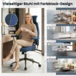 Ergonominė biuro kėdė su reguliuojamu atlošu ir galvos atrama (Mėlyna)