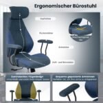 Ergonominė biuro kėdė su reguliuojamu atlošu ir galvos atrama (Mėlyna)