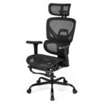 Ergonomiškas biuro krėslas su reguliuojama juosmens atrama ir ištraukiama kojų atrama (Juoda)