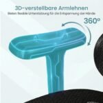 Ergonomiškas biuro krėslas su reguliuojama juosmens atrama ir ištraukiama kojų atrama (Juoda)
