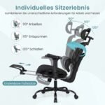 Ergonomiškas biuro krėslas su reguliuojama juosmens atrama ir ištraukiama kojų atrama (Juoda)
