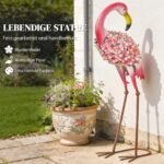Flamingų sodo statulų rinkinys (2 vnt.) su gėlėtomis plunksnomis ir tvirtinimo inkarais – Paveikslėlis 4