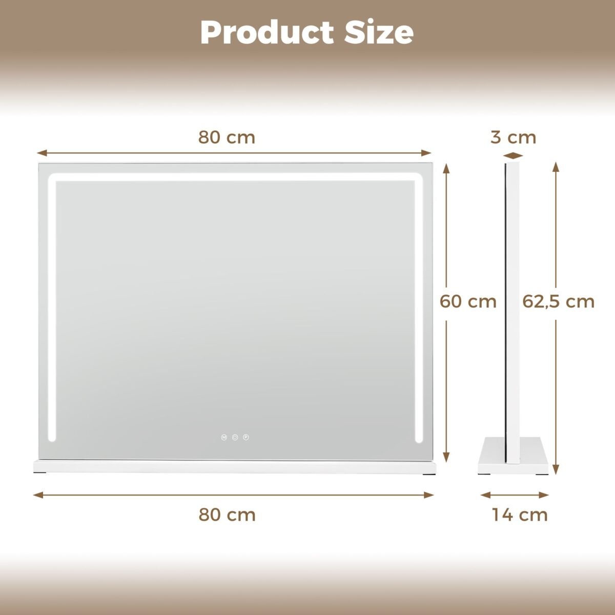 Holivudo stiliaus apšviestas makiažo veidrodis su reguliuojamu apšvietimu ir jutikliniu valdymu (Sidabrinė) – Paveikslėlis 2