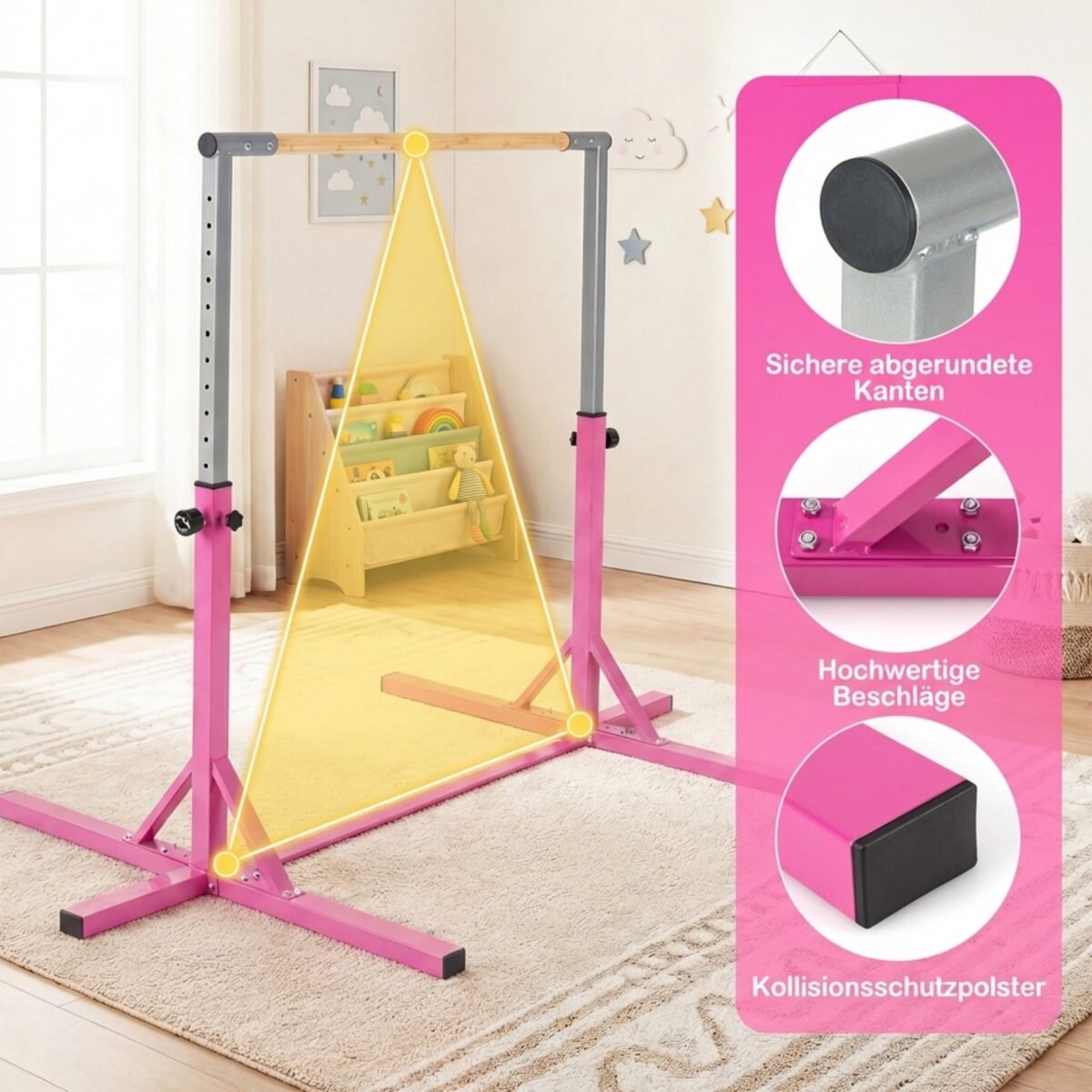 Horizontalus gimnastikos skersinis su 12 aukščio reguliavimo lygių (Rožinė) – Paveikslėlis 4