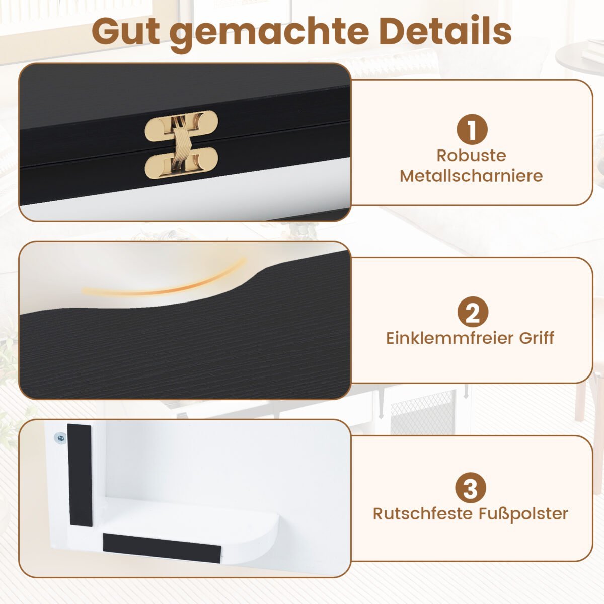 Kavos staliukas su reguliuojamo aukščio stalviršiu ir stumdomomis durelėmis (Juoda) – Paveikslėlis 5