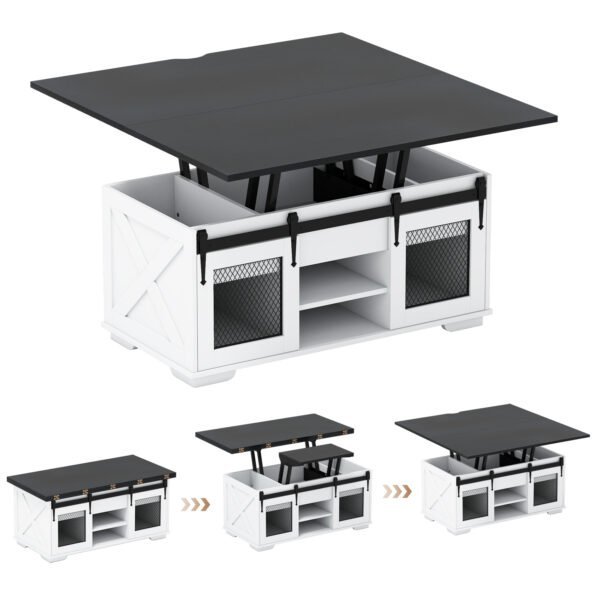 Kavos staliukas su reguliuojamo aukščio stalviršiu ir stumdomomis durelėmis (Juoda)