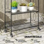 Keturių aukštų augalų lentyna su fiksuojamais ratukais