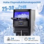 Komercinis nerūdijančio plieno ledo kubelių gaminimo aparatas su savaiminio valymo funkcija (Juoda)