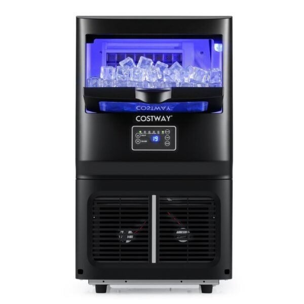 Komercinis nerūdijančio plieno ledo kubelių gaminimo aparatas su savaiminio valymo funkcija (Juoda)