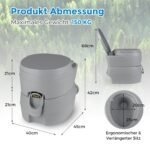 Kompaktiškas nešiojamas tualetas su 20L nuimama atliekų talpa (Pilka) – Paveikslėlis 2