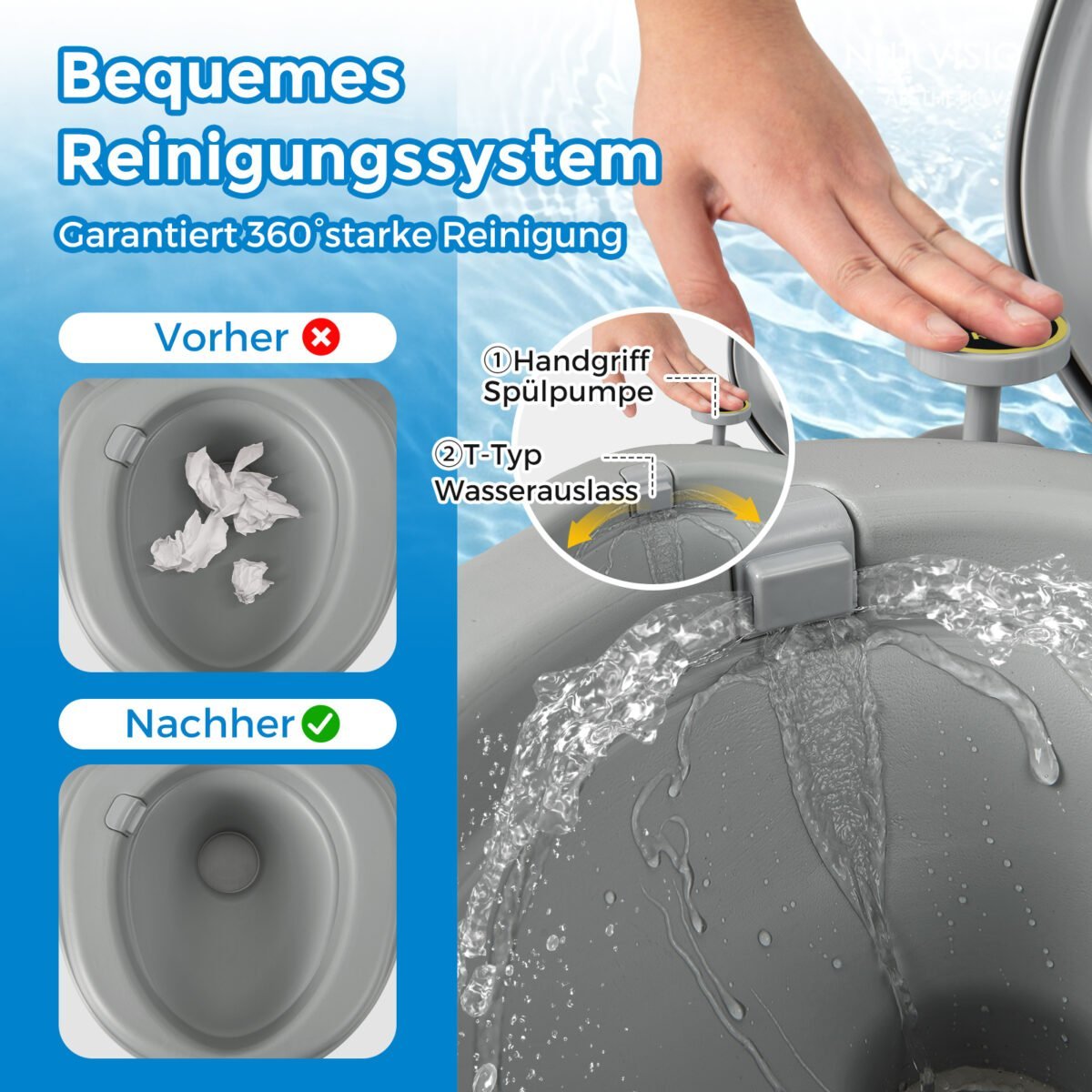 Kompaktiškas nešiojamas tualetas su 20L nuimama atliekų talpa (Pilka) – Paveikslėlis 4