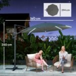 Konsolinis saulės skėtis su saulės energijos LED apšvietimu, 360° pasukimu ir palenkimo funkcija, Ø294 cm – Paveikslėlis 3