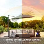 Konsolinis saulės skėtis su saulės energijos LED apšvietimu, 360° pasukimu ir palenkimo funkcija, Ø294 cm – Paveikslėlis 5