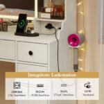 Kosmetikos staliukas su apšviestu veidrodžiu ir integruotais elektros lizdais (Balta) – Paveikslėlis 4