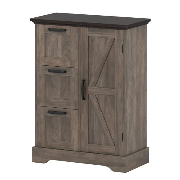 Kredensas su slankiojančiomis durelėmis ir 3 stalčiais (Pilka)