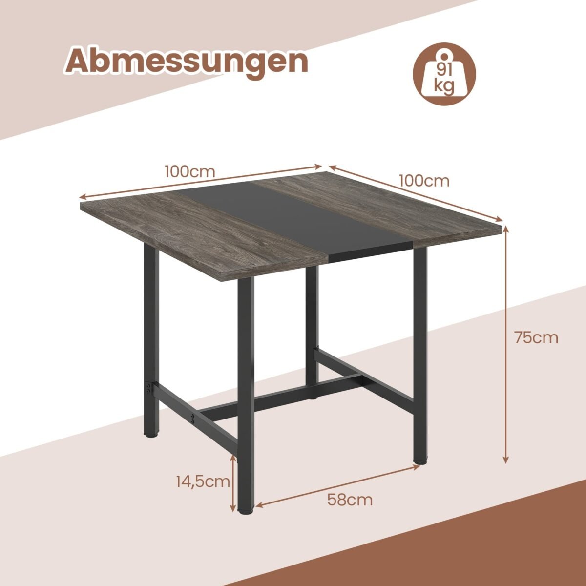 Kvadratinis konferencijų stalas su tvirtu metaliniu rėmu (Pilka) – Paveikslėlis 2