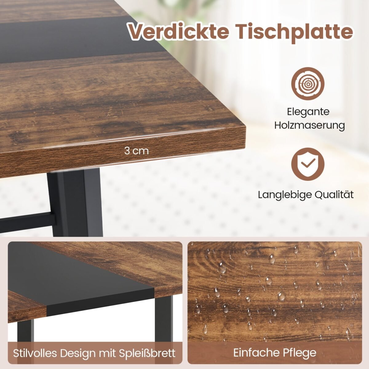 Kvadratinis konferencinis stalas su metaliniu rėmu (Rustikinė ruda) – Paveikslėlis 4