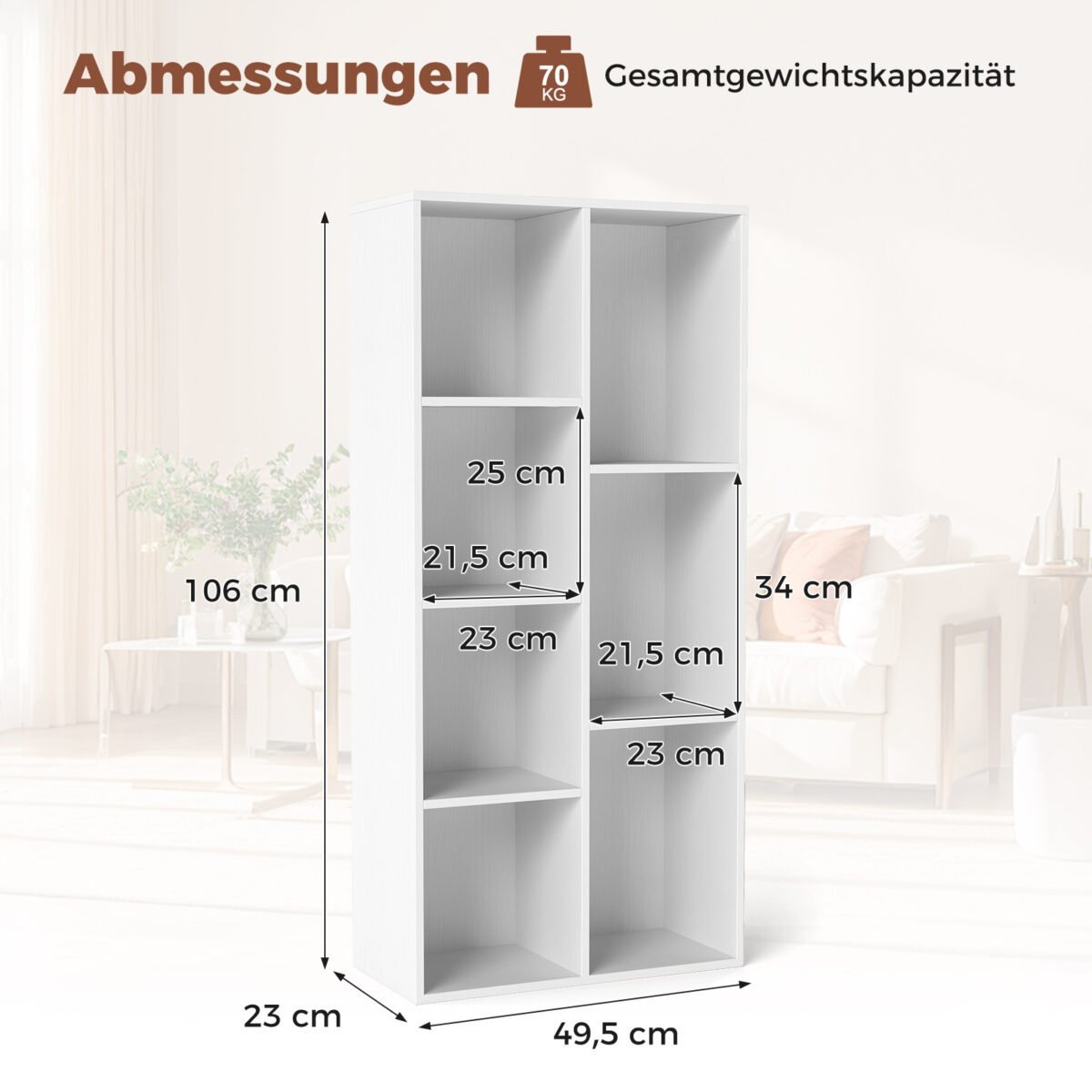 Laisvai pastatoma 7 skyrių knygų lentyna (Balta) – Paveikslėlis 2