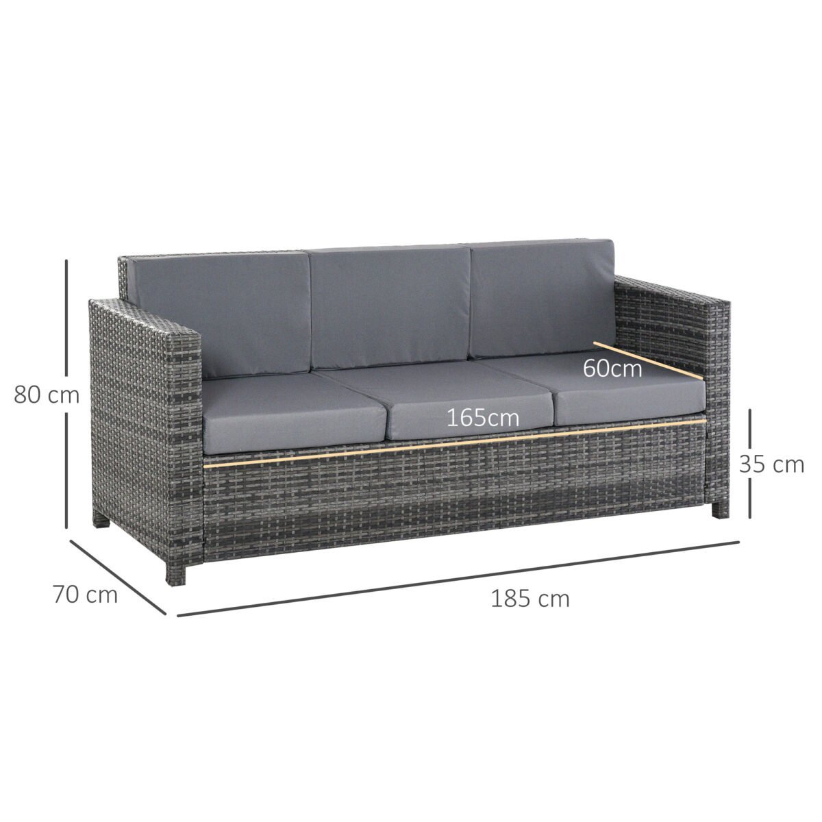 Lauko 3-vietė PE ratano poilsio sofa su pagalvėmis – Paveikslėlis 3