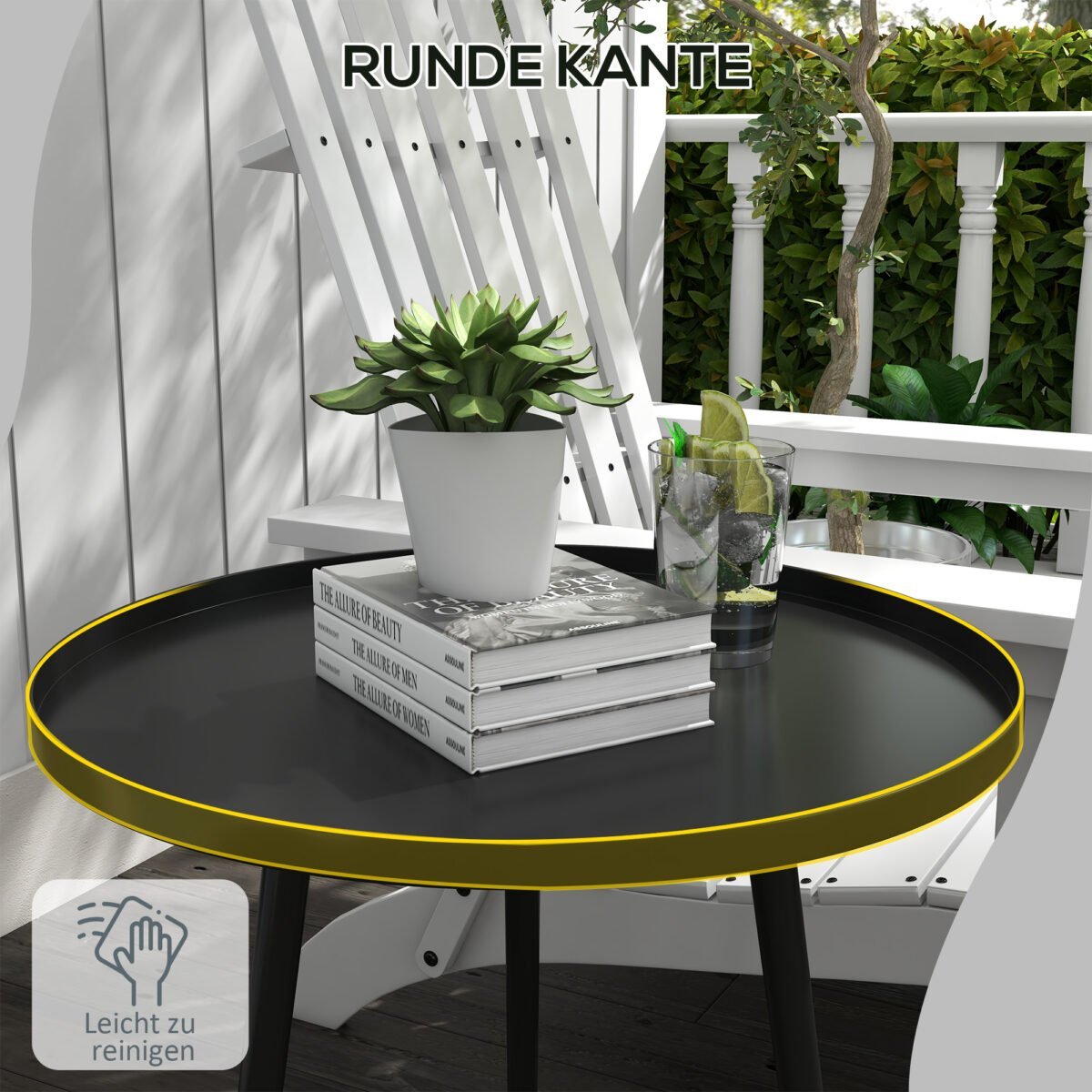 Lauko apvalus šoninis staliukas su paaukštintu kraštu – Paveikslėlis 6