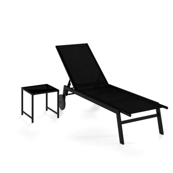Lauko gultas su reguliuojamu atlošu ir staliuku (Juoda)