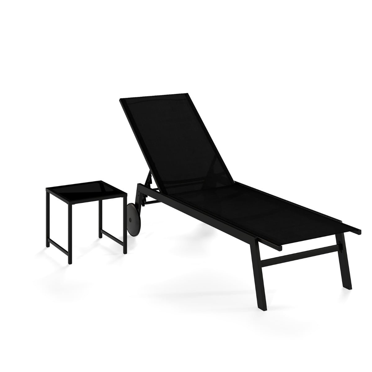 Lauko gultas su reguliuojamu atlošu ir staliuku (Juoda)